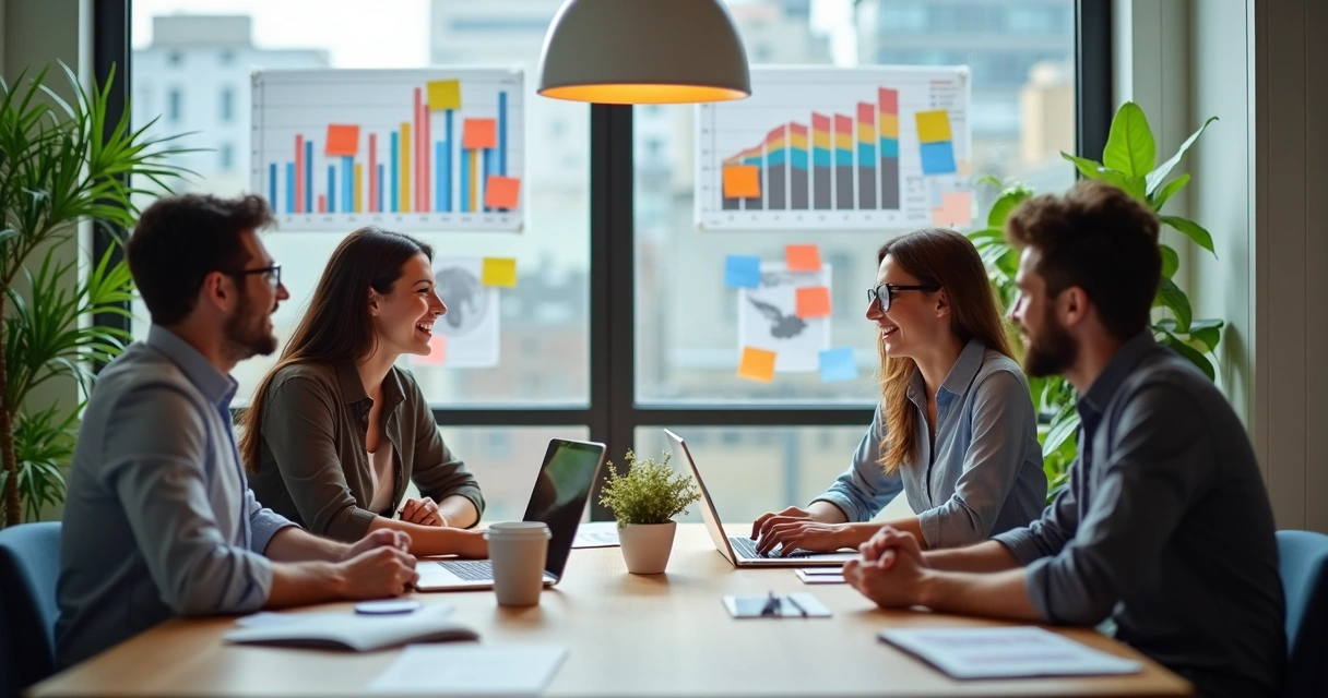 Equipe de BPO reunida celebrando resultados financeiros