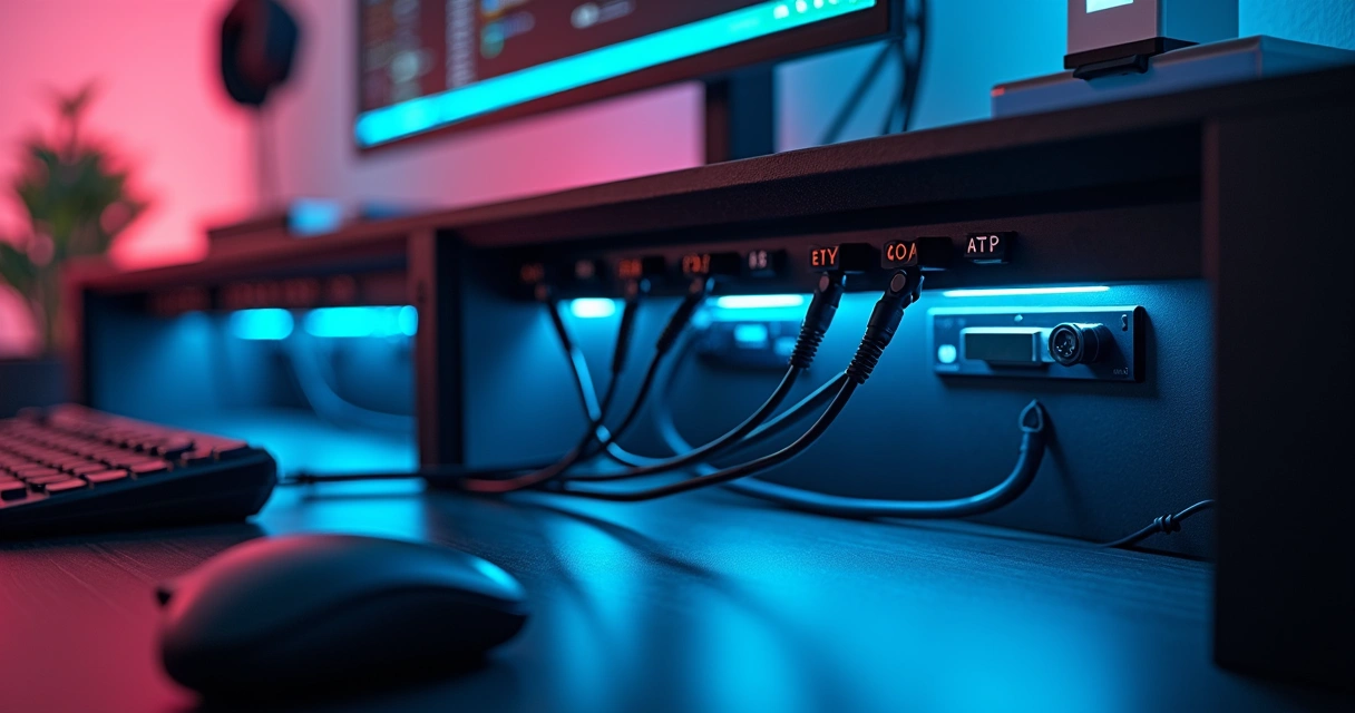 Organização de cabos em um setup gamer 