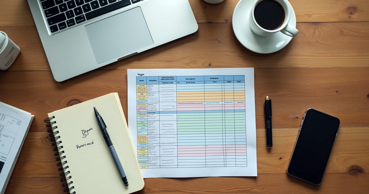 Planilha de organização de candidaturas de emprego aberta na mesa 