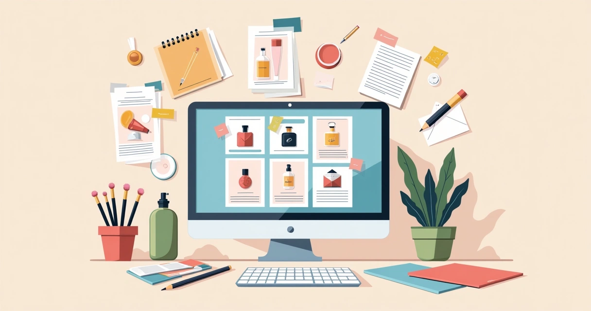 Layout organizado de catálogo digital de cosméticos 