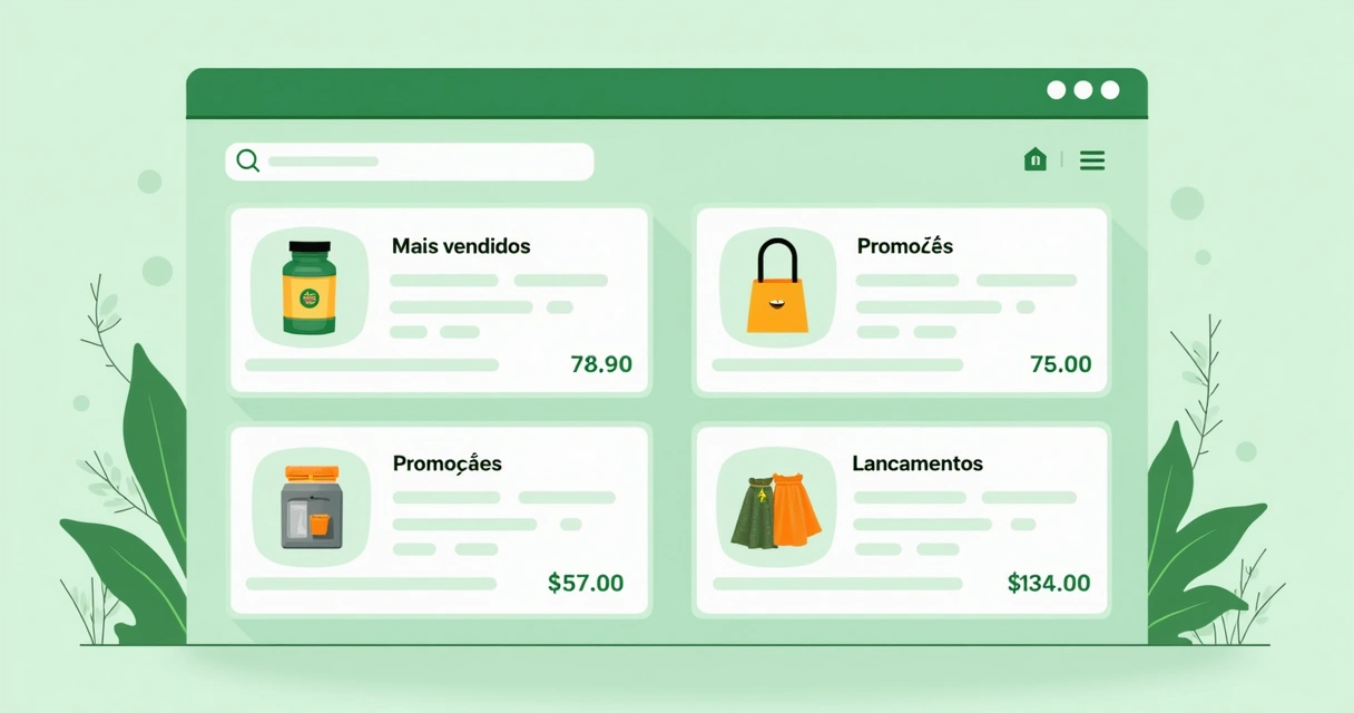 Vitrine digital dividida em categorias de produtos no WhatsApp 