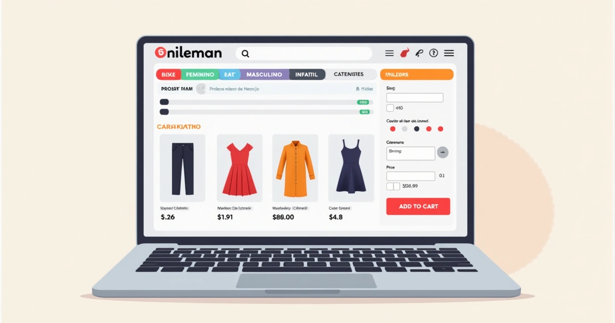 Organização em categorias e filtros em catálogo digital de roupas 