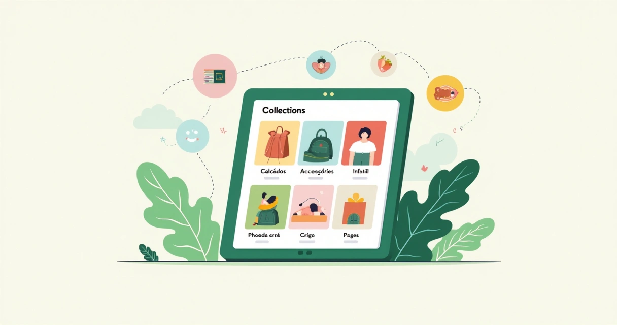 Tela com coleções do catálogo agrupadas por categoria 