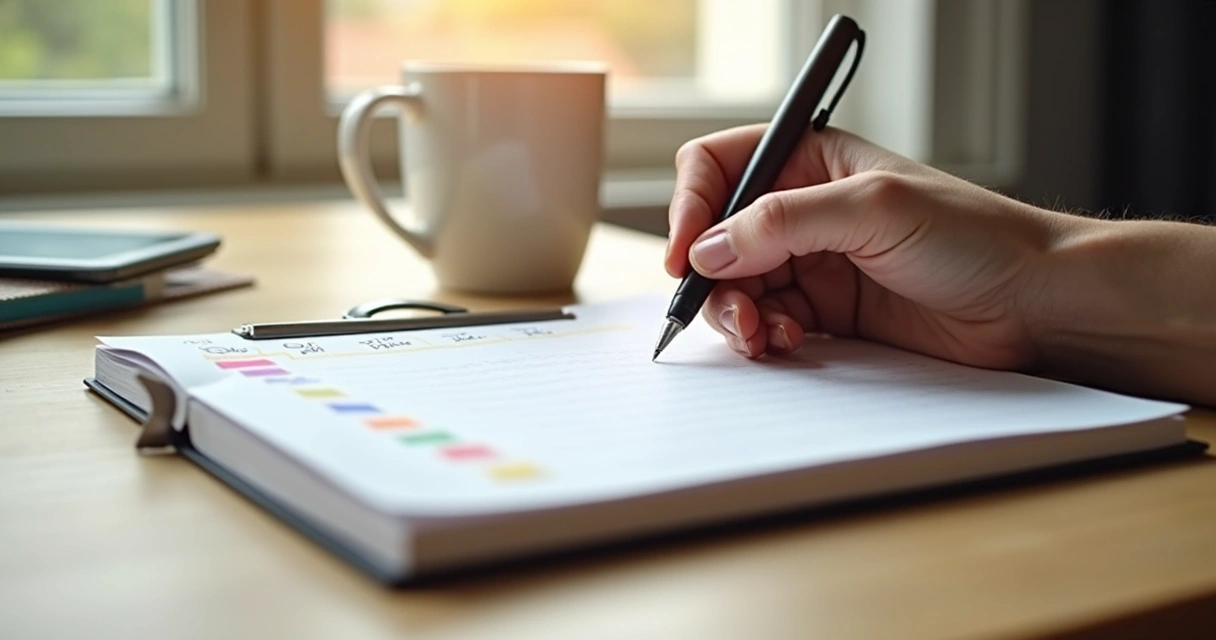 Organização do dia a dia com um caderno 