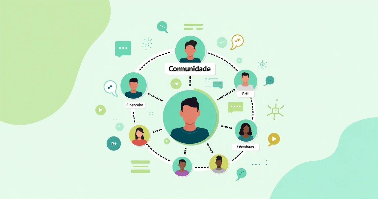 Ilustração mostrando uma comunidade WhatsApp com subgrupos organizados 