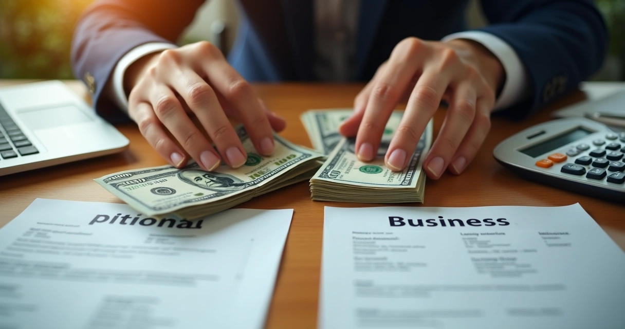 Duas mãos separando notas de dinheiro sobre a mesa 