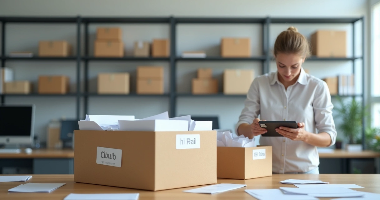 Funcionário organizando cartas em setor de correspondências 