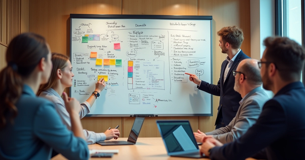 O que é prospectar: técnicas e métodos de prospecção B2B 5 Quadro branco de planejamento comercial com dados, metas e funil desenhados