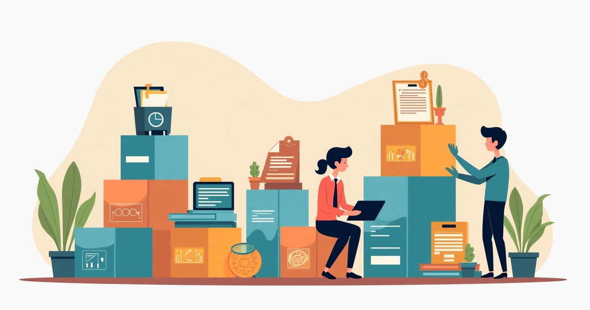 Organização visual de dados de clientes, projetos e finanças em blocos coloridos 