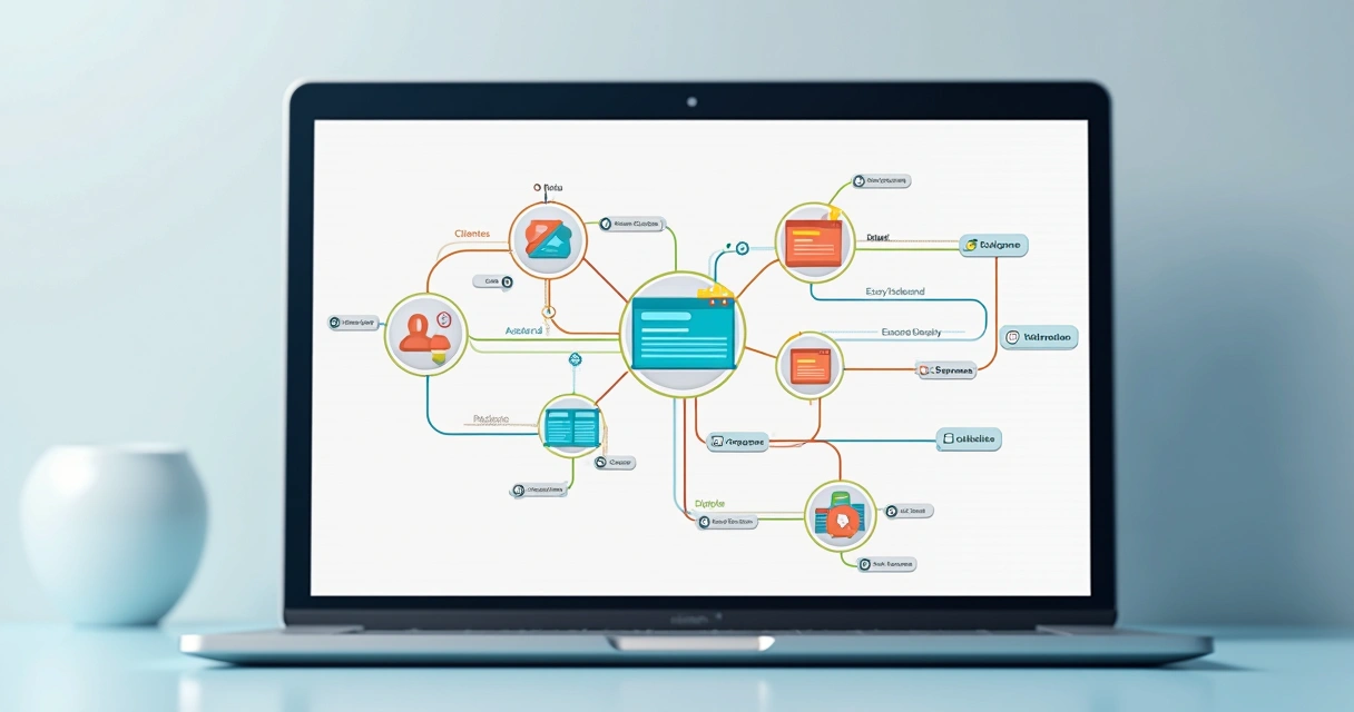 Fluxo organizado de dados em esquema visual em plataforma no-code 