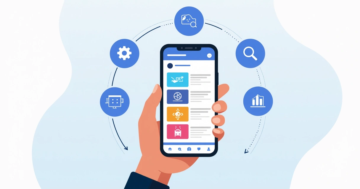 Ilustração de smartphone exibindo destaques do Instagram organizados com capas personalizadas 