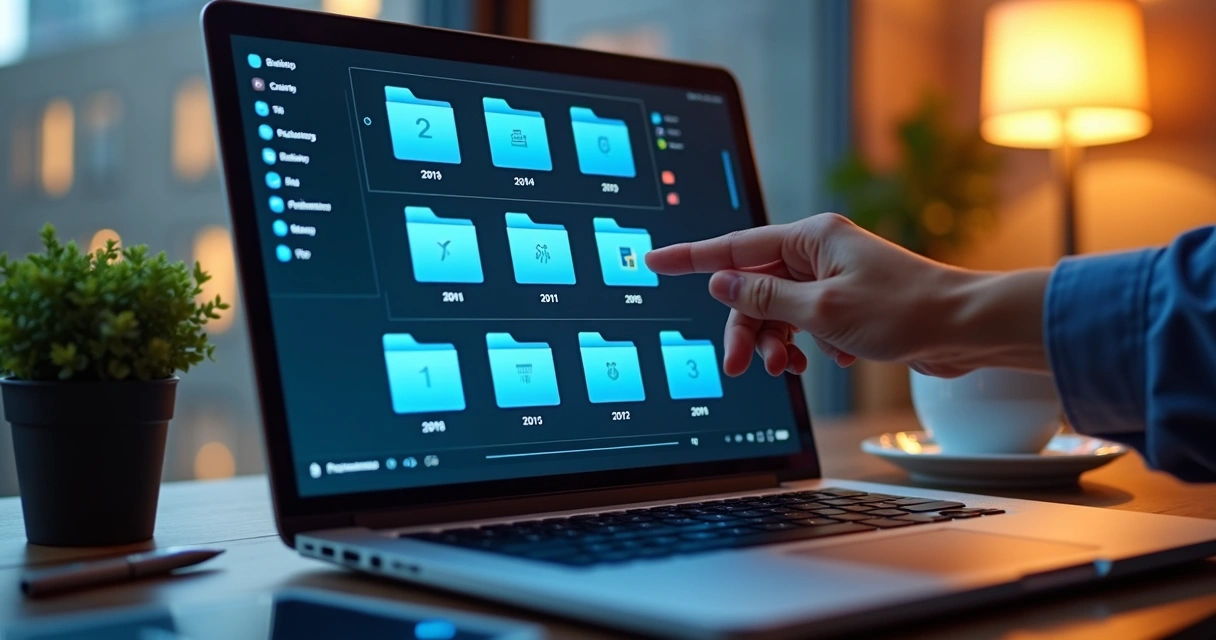 Organização de documentos digitais em pastas no computador 