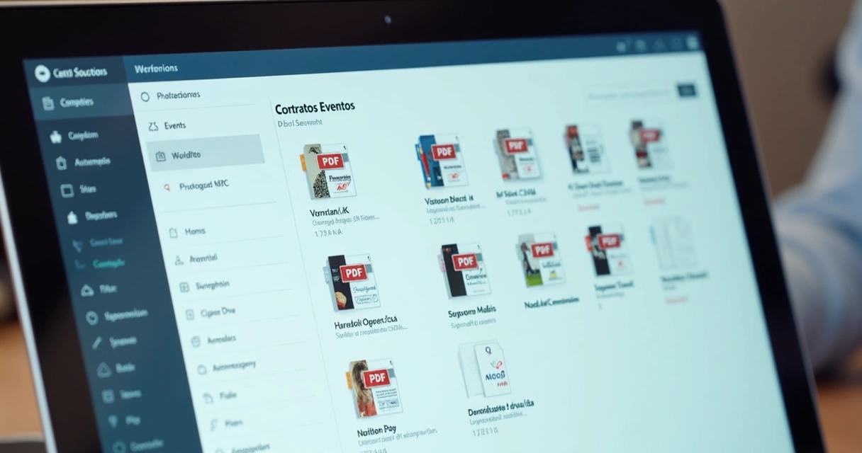 Pasta digital aberta com arquivos de contratos