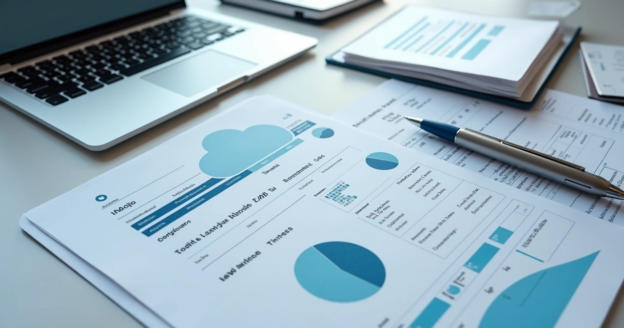 Documentos financeiros organizados em pastas digitais e impressas 