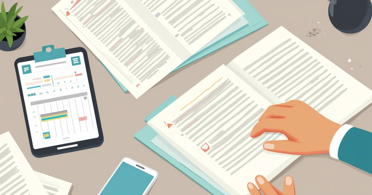 Pasta aberta com documentos médicos e uma mão organizando receitas 