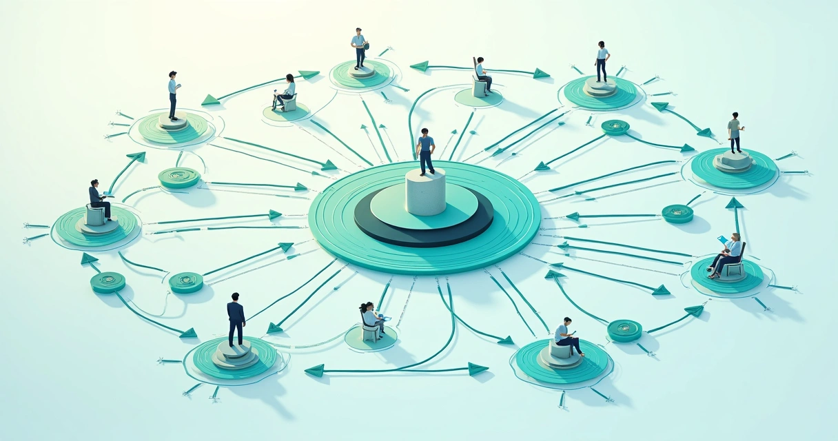 Fluxo de conexões em organograma organizacional 