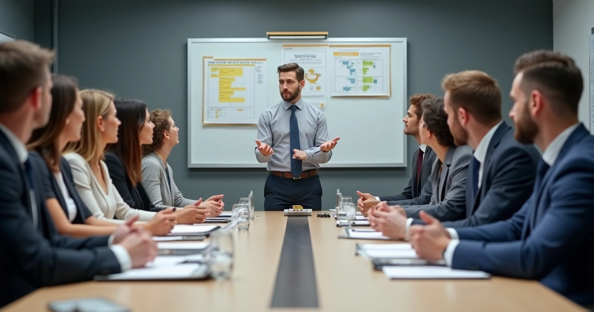 Facilitador organizacional mediando resolução de conflitos em empresa 