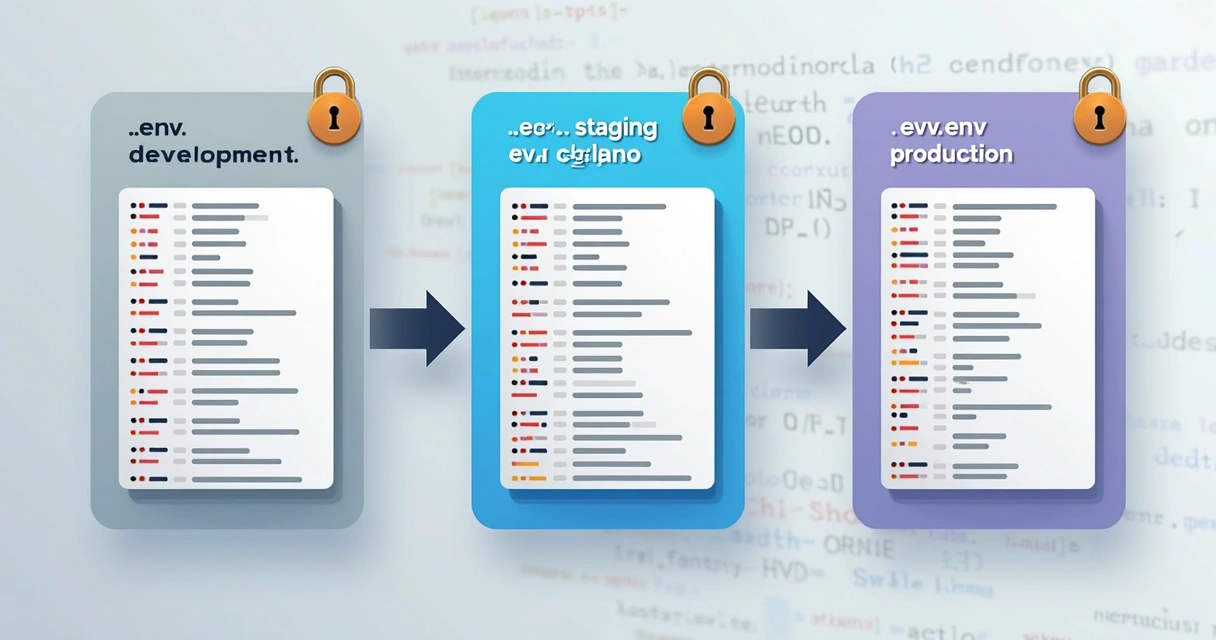 Diagrama de organização dos arquivos .env para diferentes ambientes 