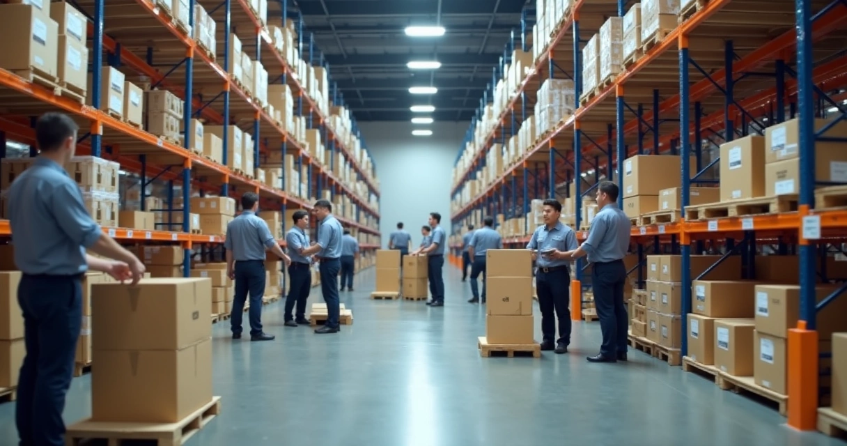 Estoque organizado por zonas e funcionários em ação no picking 