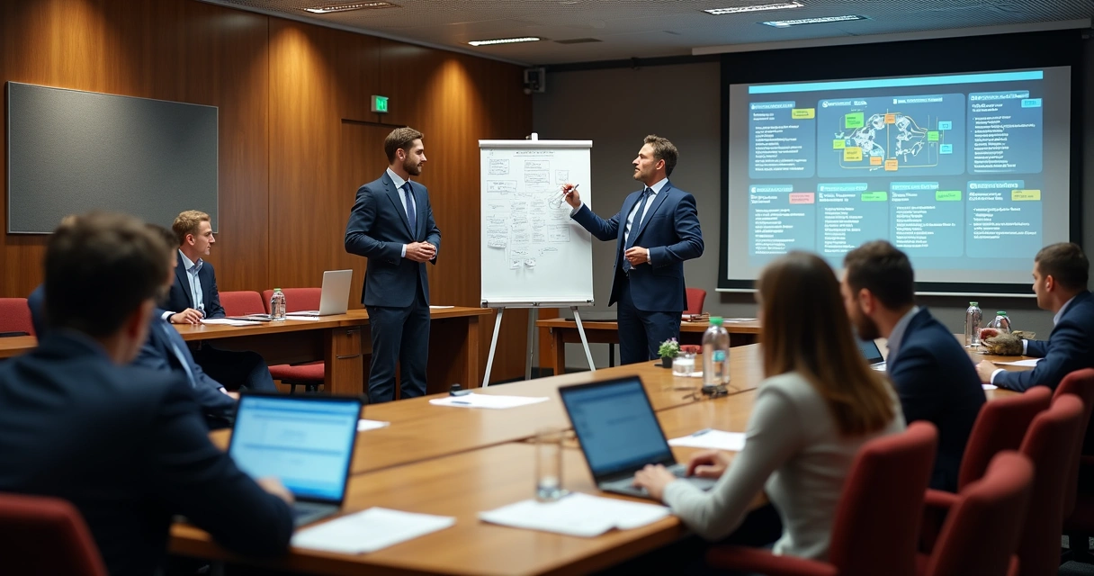 Pessoas reunidas em auditório organizando evento corporativo 