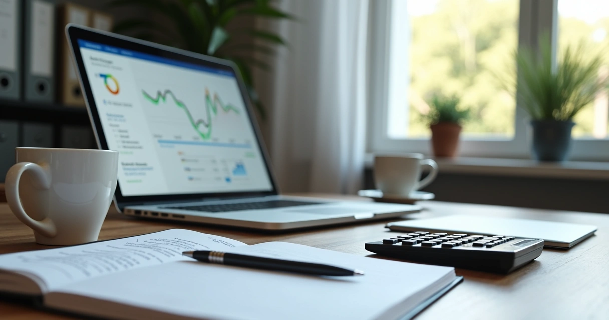 Profissional analisando finanças em computador 