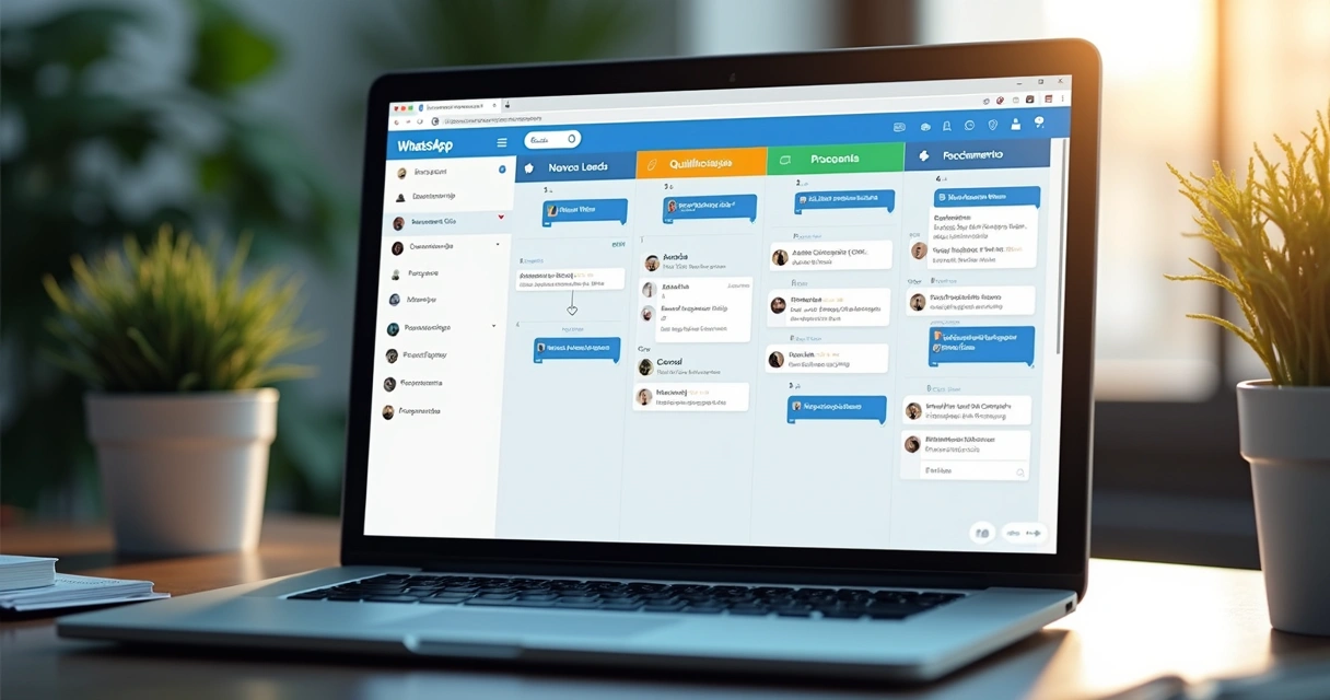 Painel de funil de vendas no WhatsApp com abas Kanban 