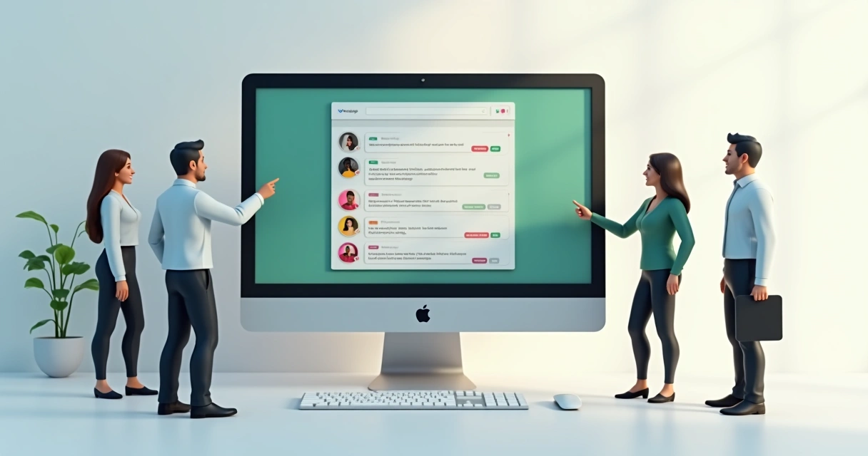 Painel digital mostrando tags organizadas em grupos no WhatsApp 