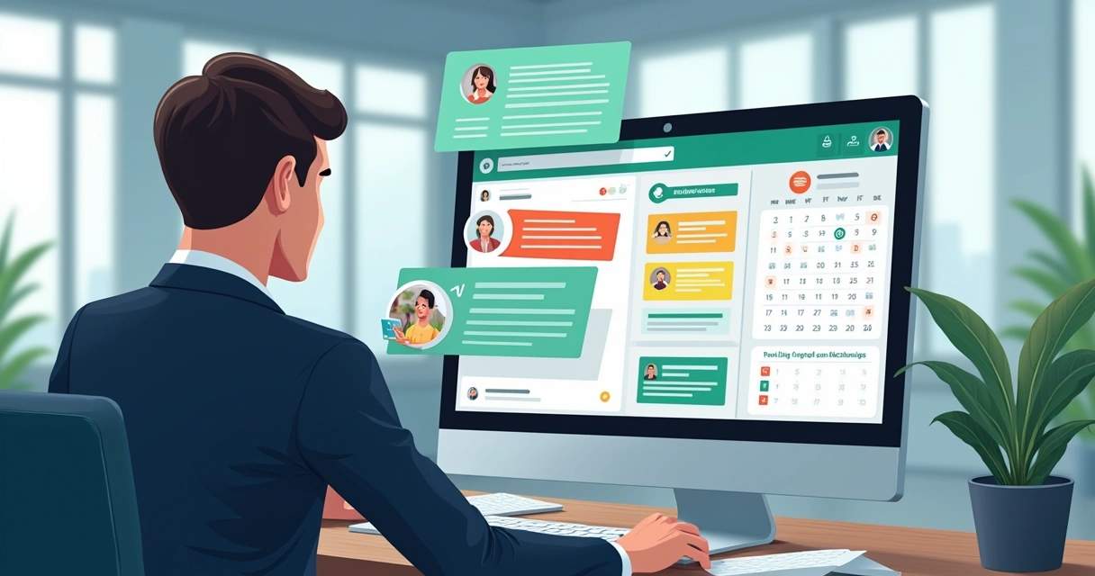 Administração de grupo de WhatsApp com gráficos de engajamento em tela de computador