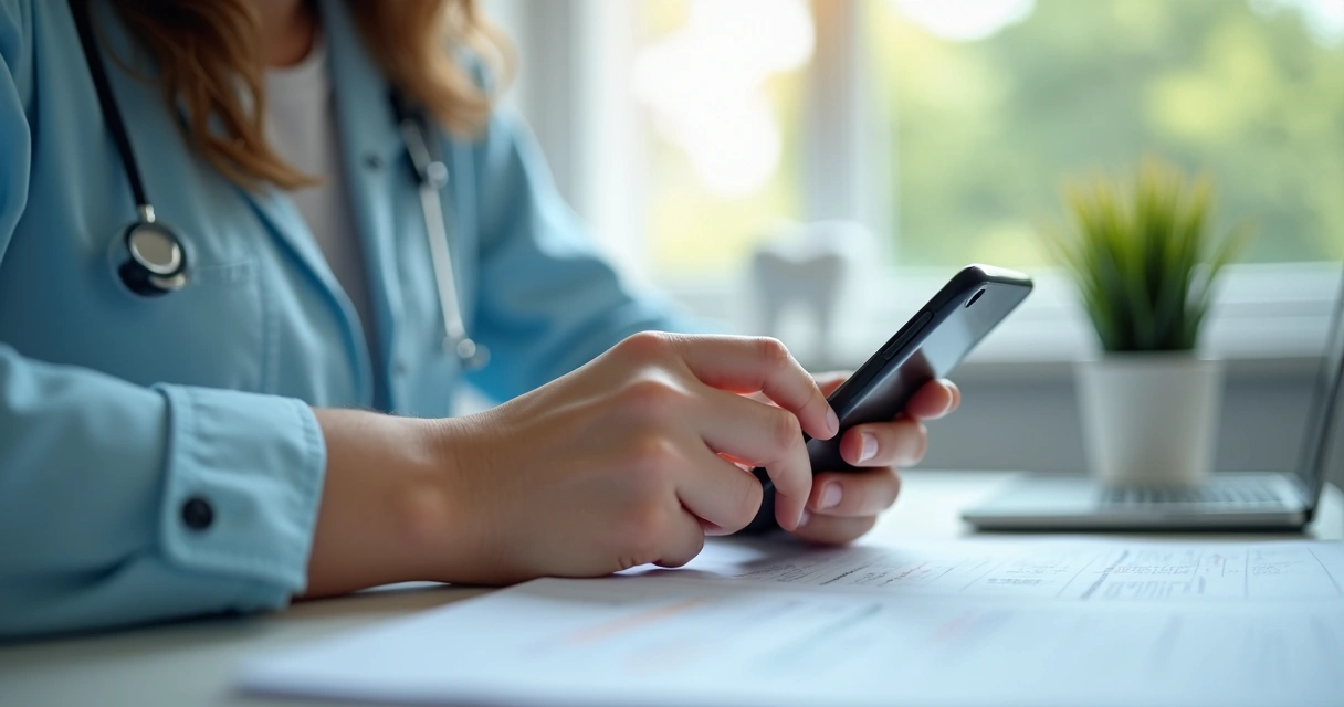 Pessoa organizando contatos de pacientes em uma lista no WhatsApp