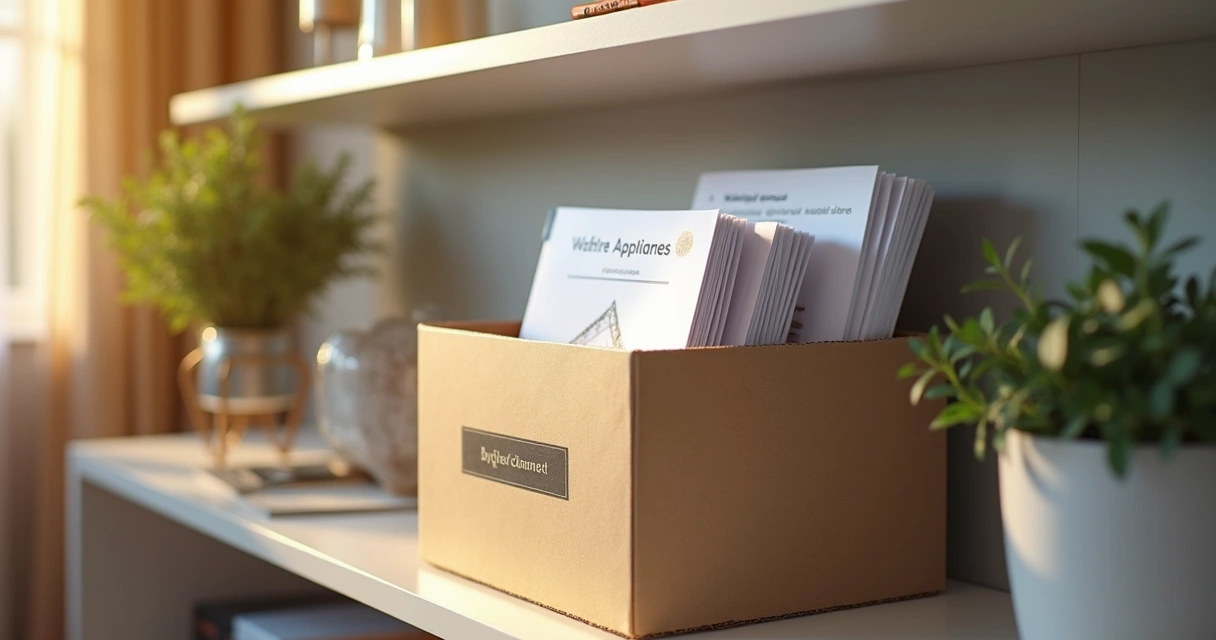 Caixa com manuais organizados 