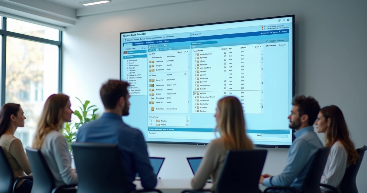Estrutura de pastas organizada em um ambiente de escritório moderno 