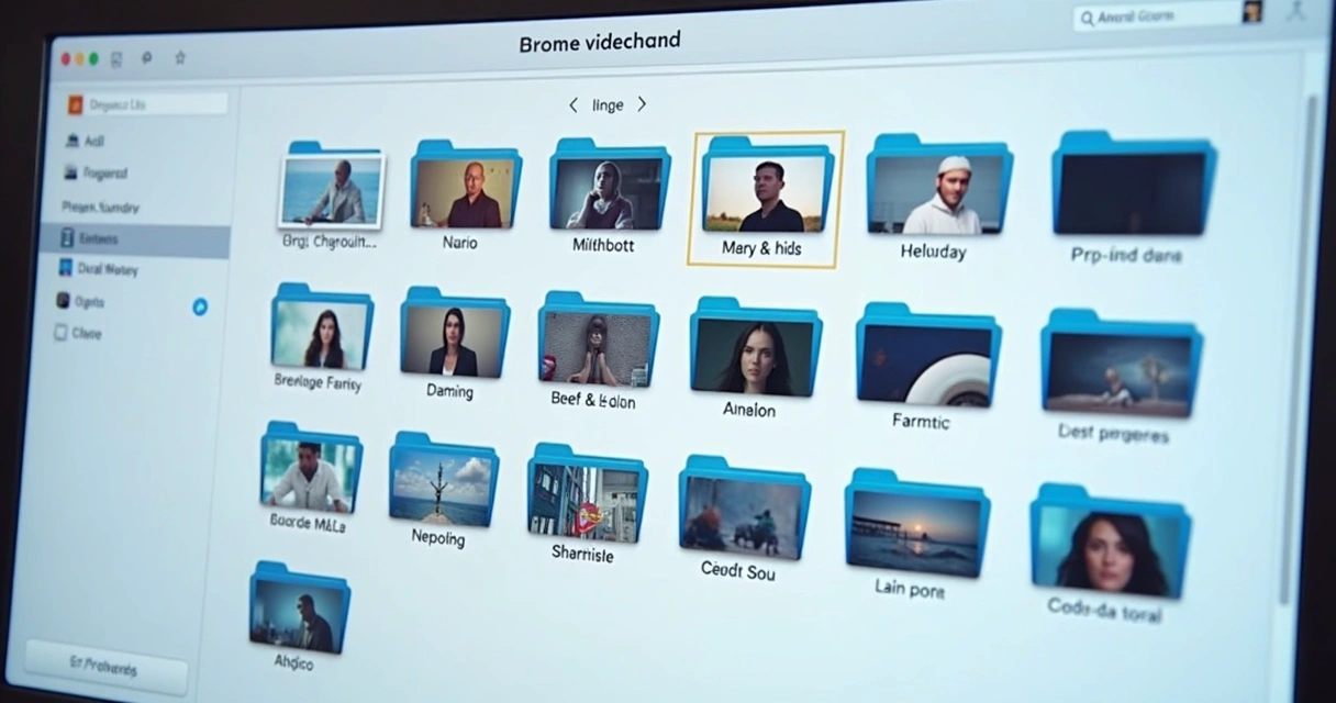 Screen of folder organization in video editing platform