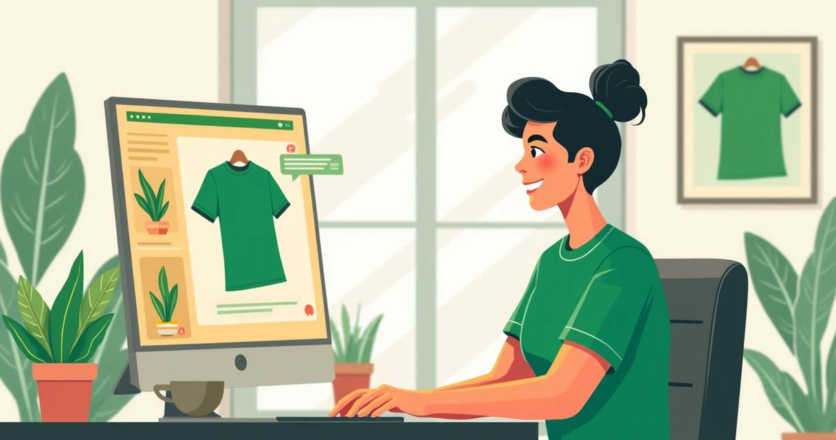 Pessoa fazendo pedido de camiseta personalizada sustentável via chat