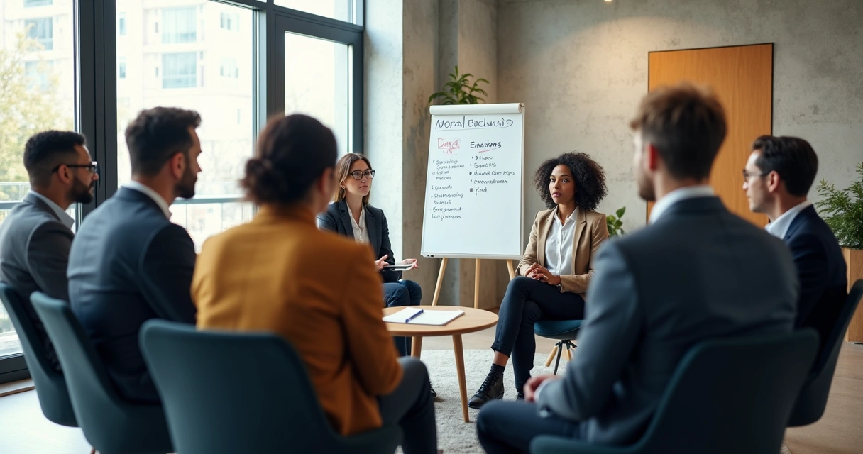 Pessoas em círculo tomando decisão ética em ambiente organizacional 