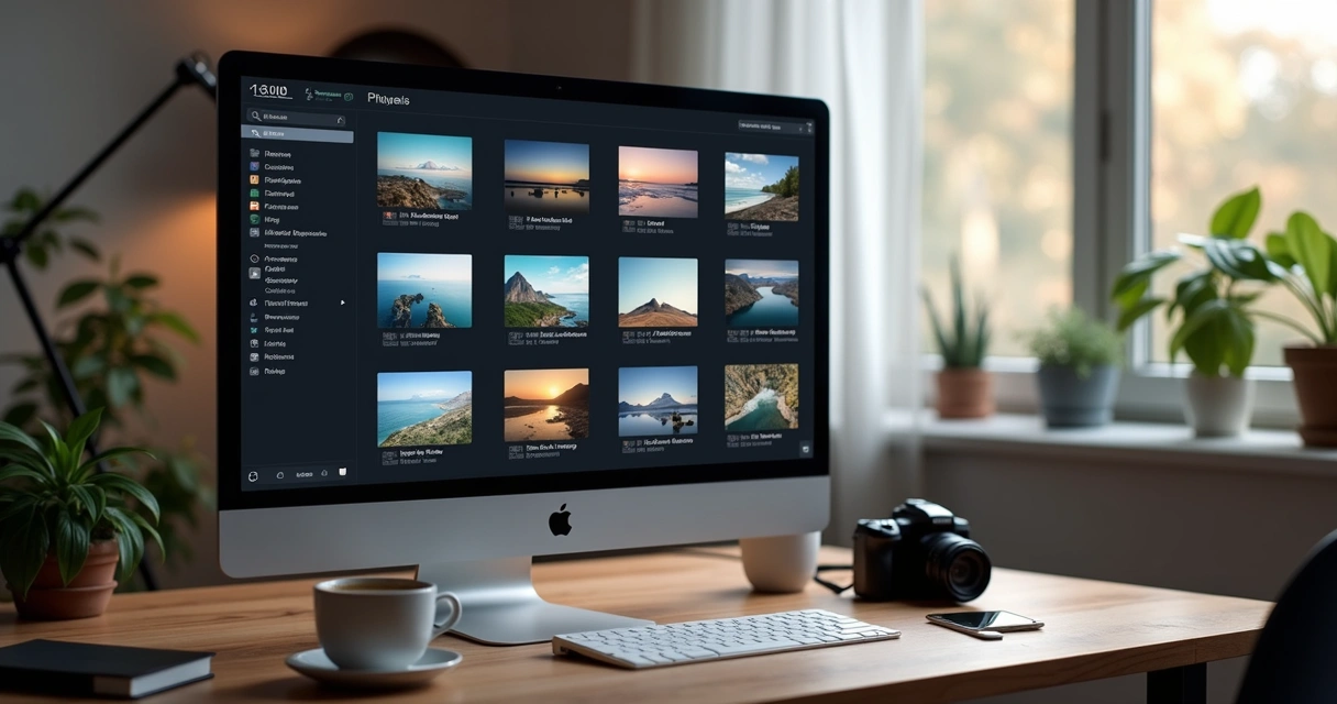 Tela de computador mostrando a organização de presets para diferentes estilos de fotografia 