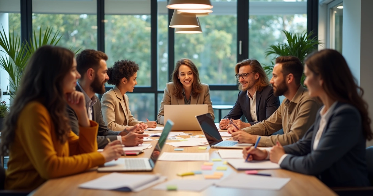 Foto de uma equipe diversa em ambiente de trabalho colaborativo 