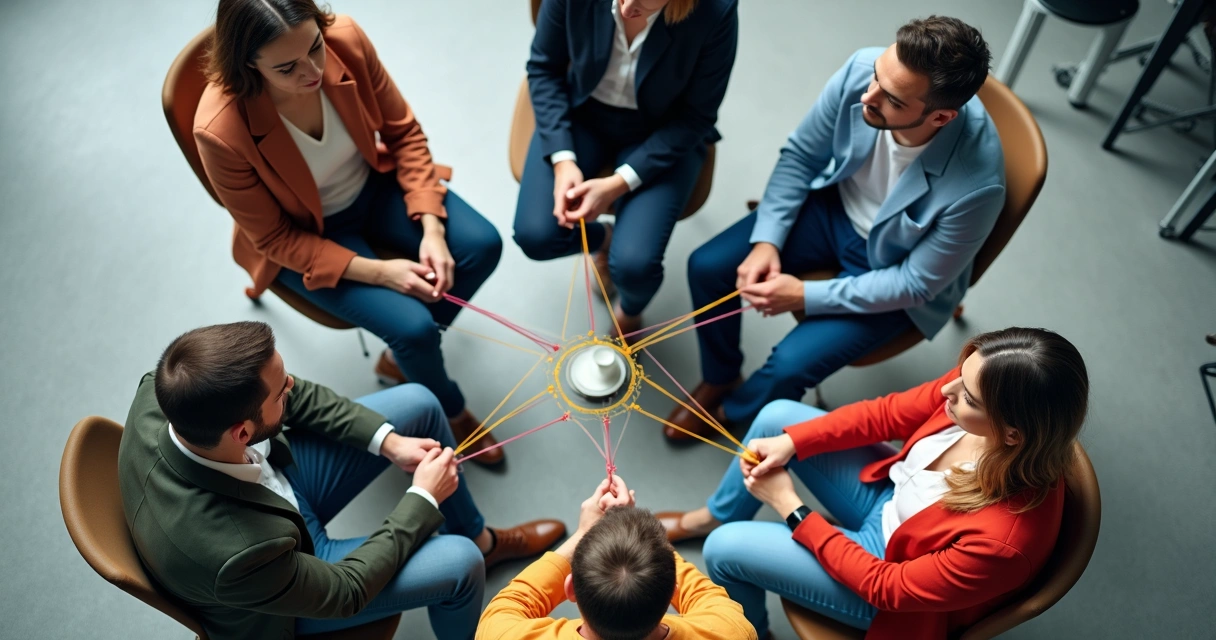 Grupo de pessoas formando um círculo representando um sistema organizacional 