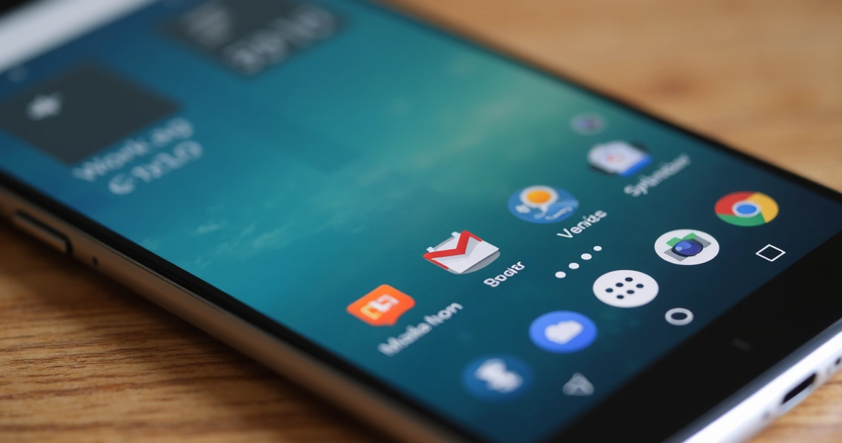 Tela de smartphone Android com pastas e widgets organizados 