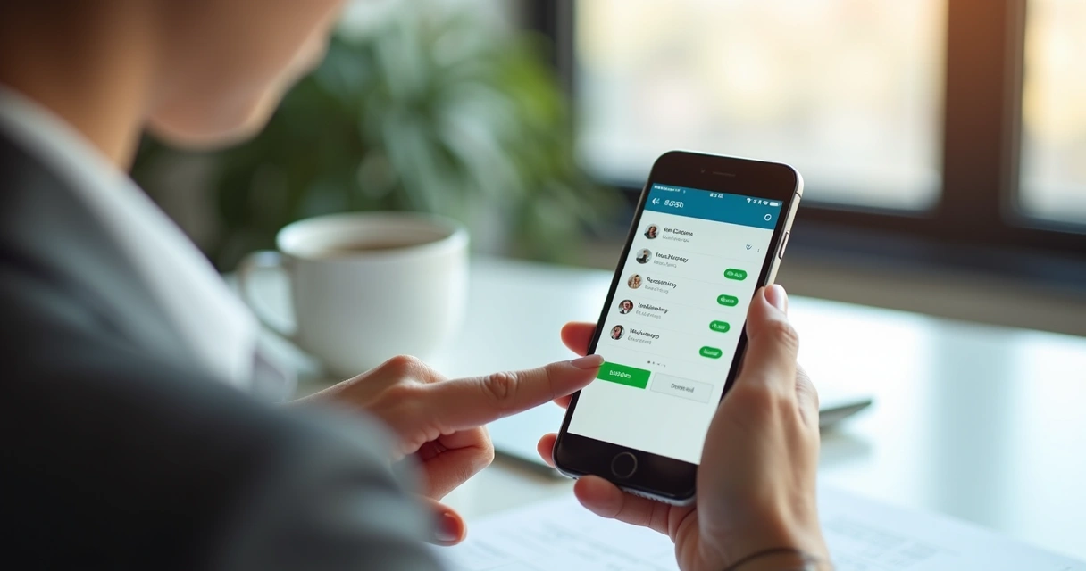 Pessoa usando CRM no celular para organizar contatos 