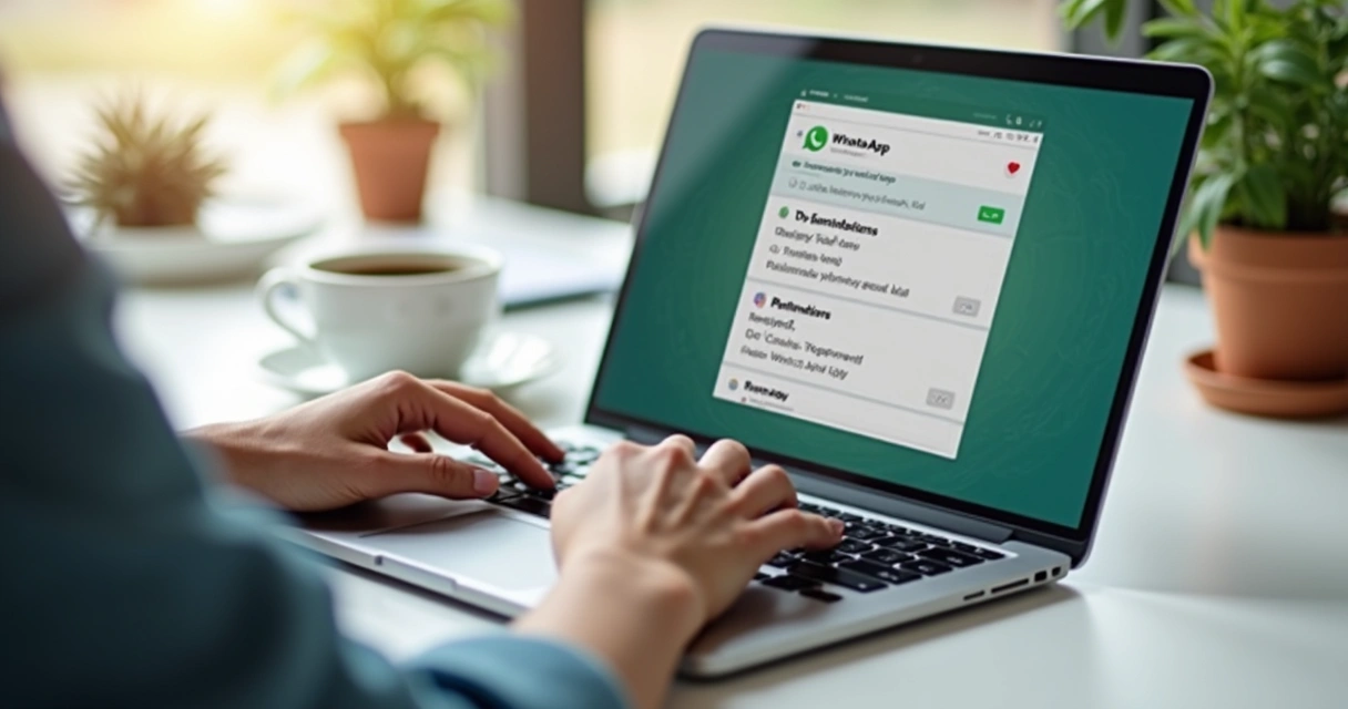 Pessoa digitando tarefas no WhatsApp no notebook