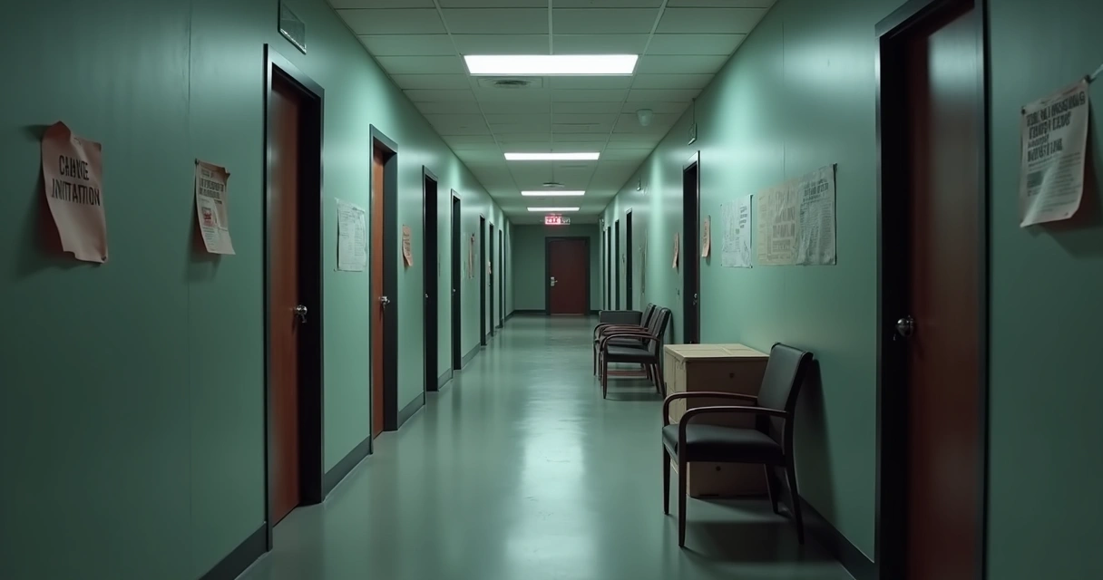 Office hallway with closed doors and barriers, representing obstacles to culture change 