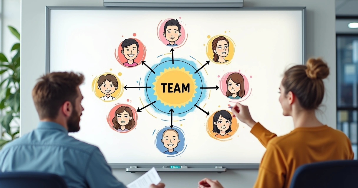 Colorful diagram showing organizational team dynamics connections