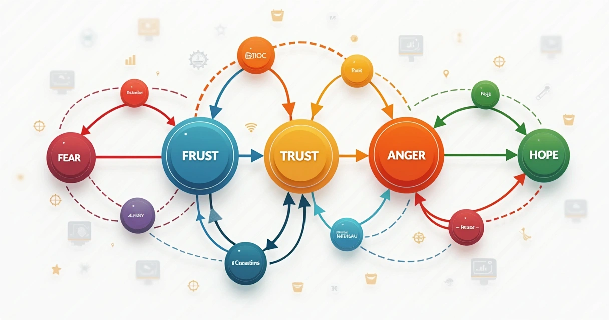 Diagram of emotional patterns inside an organization, with arrows showing connections