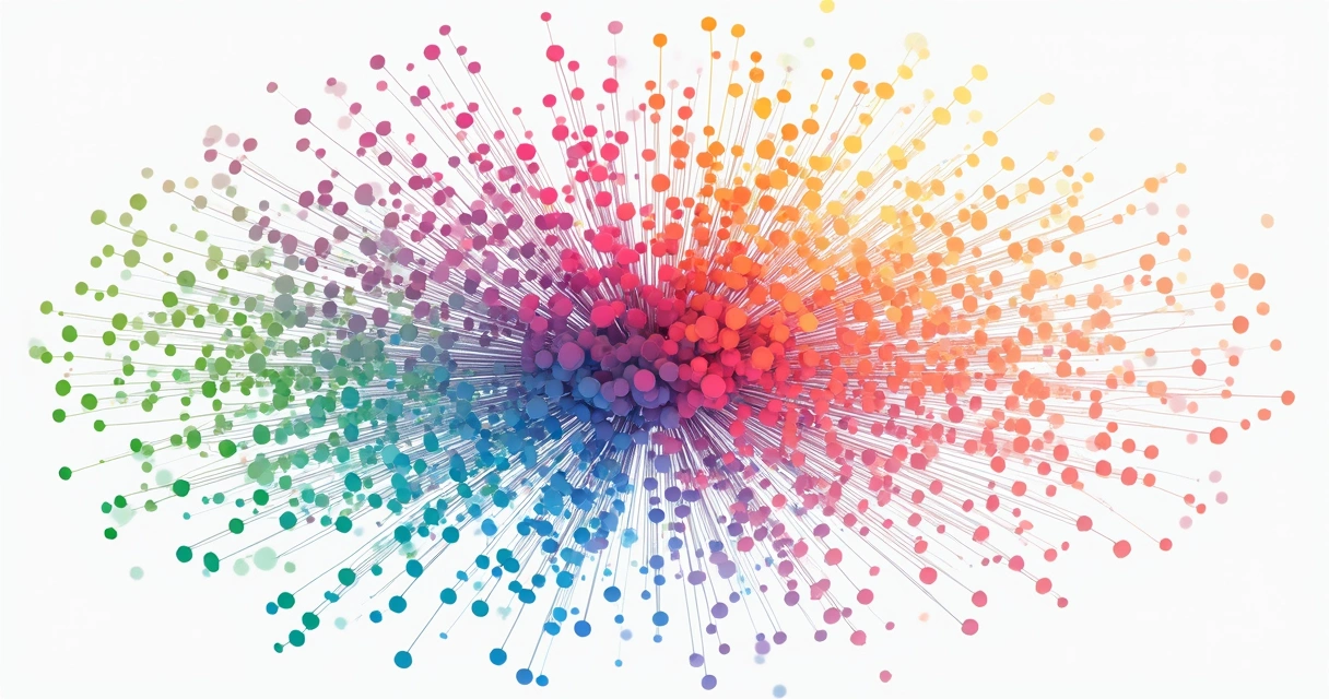 Colorful network diagram with nodes and connecting lines representing an organization’s relationships 