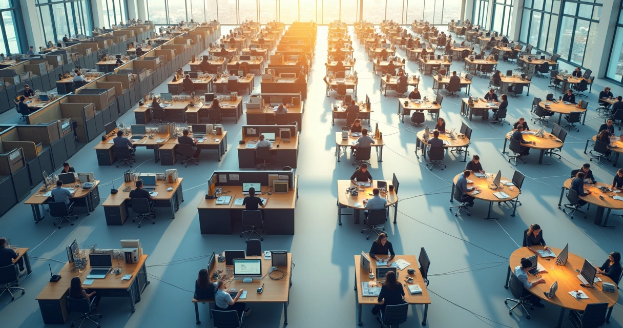 Diagram comparing a hierarchy and a network in an organization