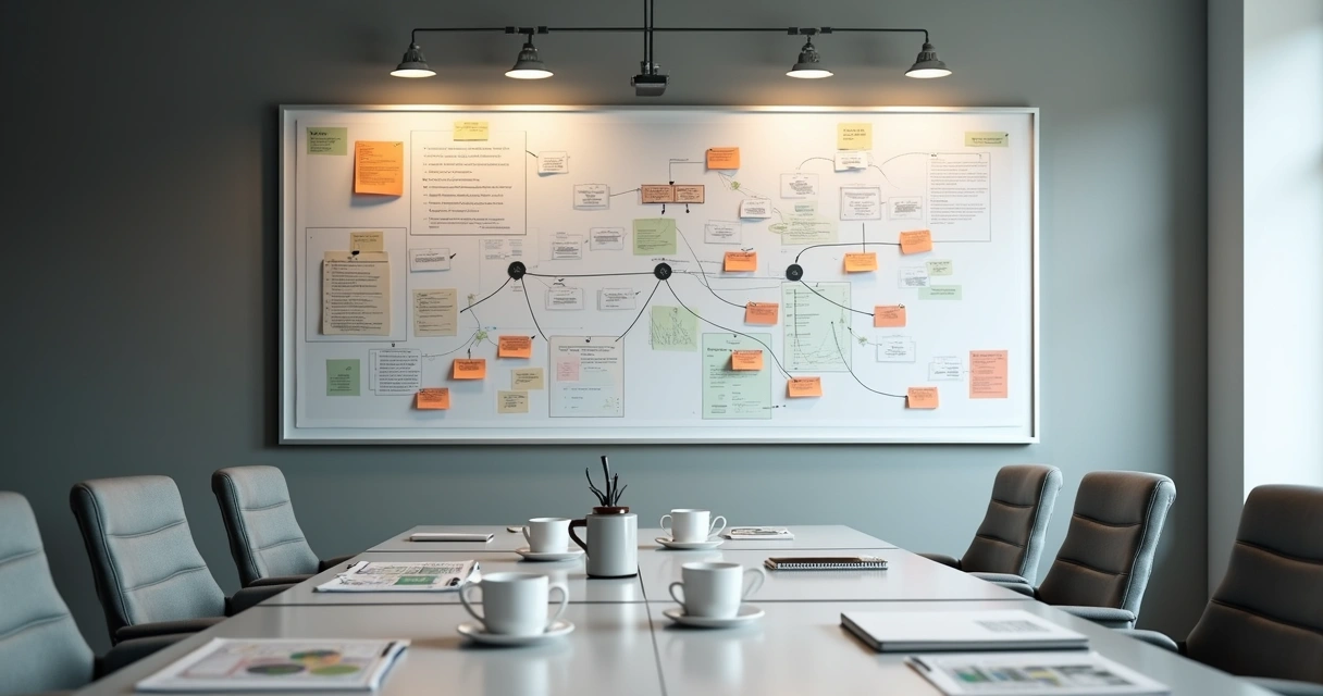 Wall chart showing interconnected roles and decision paths