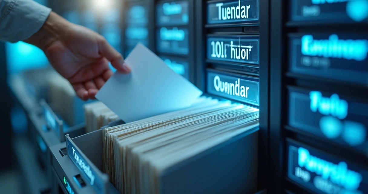 Automated invoice system with categorized folders and digital displays 
