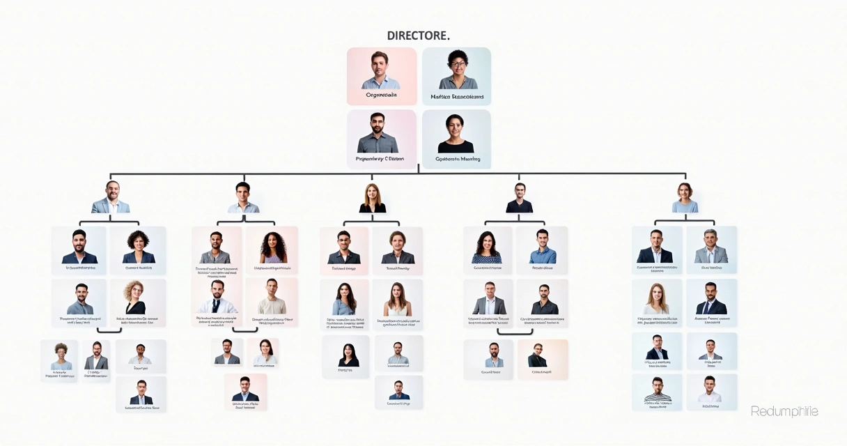 Organograma detalhado de agência digital com núcleos completos 