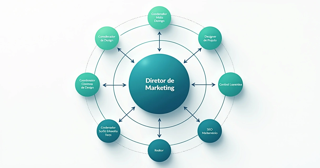 Organograma circular de equipe de marketing digital