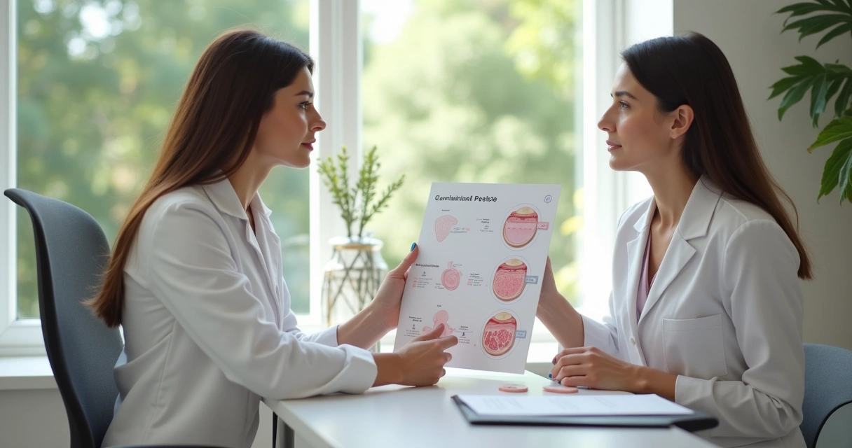 Profissional explicando protocolo seguro de peeling químico para paciente 